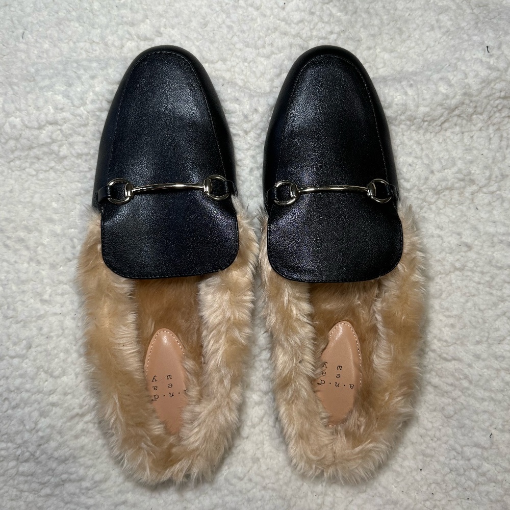Leather Mules w/ Fur